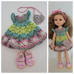 Sweet New Baby Doll Dress, Heart Purse & Cute Shoes For 32cm Paola Reina Dolls